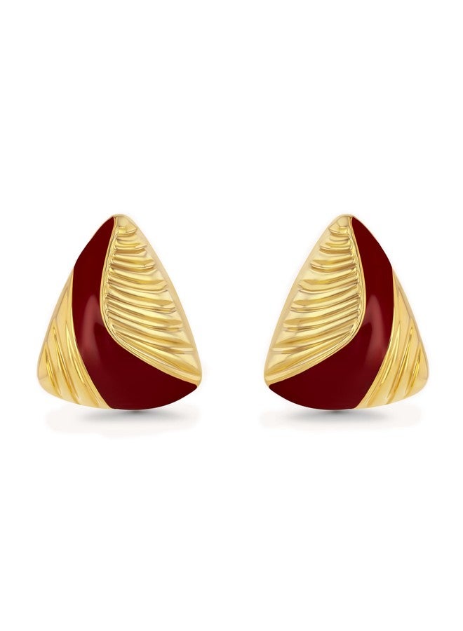 SNGIA 18K gold plated Enamel Triangle Stud Irregular Statement Earrings for Women by SNGIA, Bold Geometric Handmade Charm Trendy Bohemian Jewelry Gifts, Unique Baroque Summer Beach Fashion Earrings Accessories, Vintage Nickle Free Huggies Earrings. (Yellow 18K gold plated, Burgundy) - Image 1